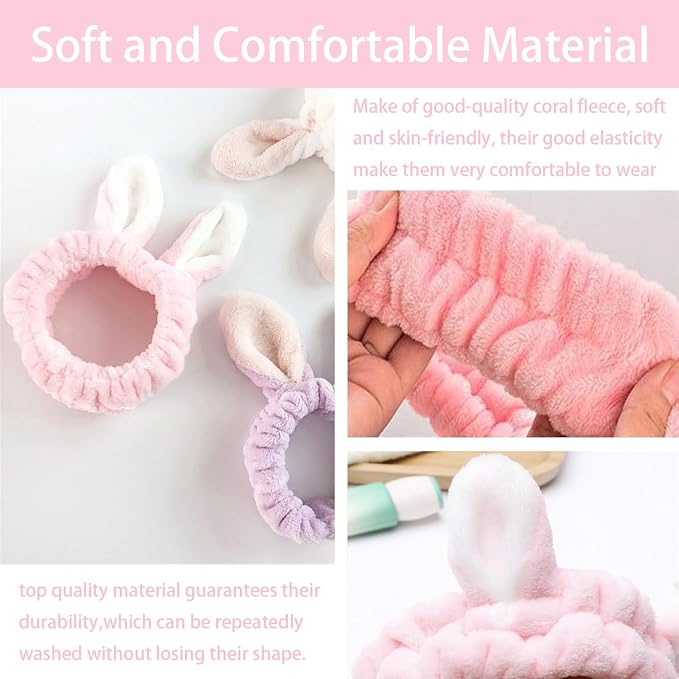 musejoy 2 Pcs Headband Bunny Ears Headband Cute Spa Headbands - Image 3