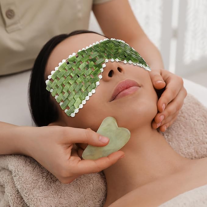 Coume 4 Pcs Jade Eye Mask Reusable Sage Green Facial Cooling Mask - Image 6