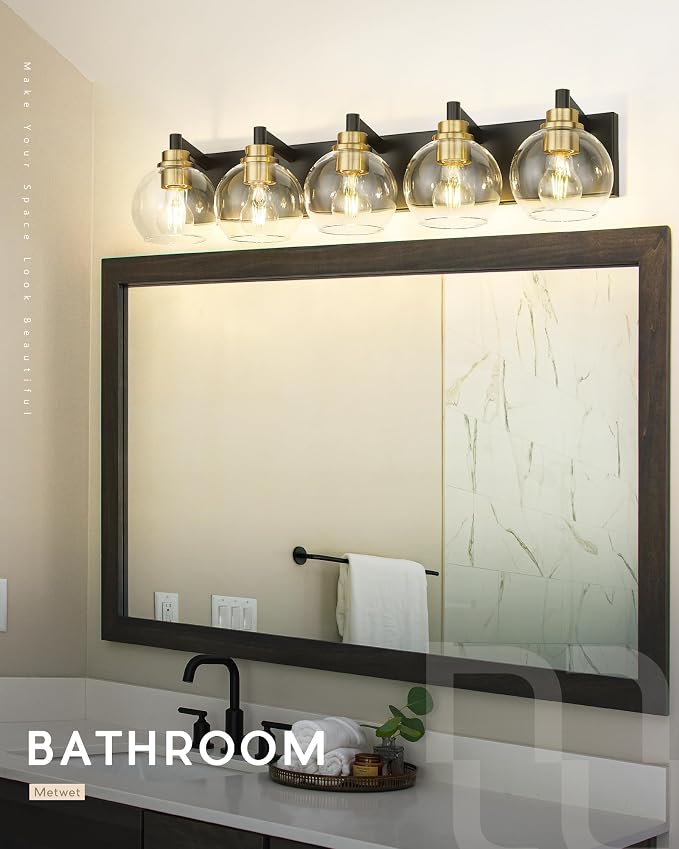 Bathroom Light Fixtures, 5-Light Black and Gold Bathroom Vanity Light, 32 Inch - Image 4