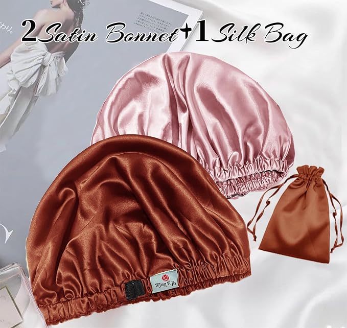 3Pcs Hair Bonnets For Sleeping Satin Bonnet For Women Silk Bonnets Womens Curly - Image 2