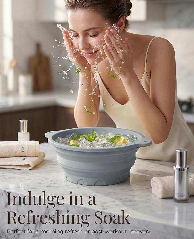 Face Ice Bath Bowl with Built-in Ice Tray, Foldable Silicone Face Bowl - Image 4