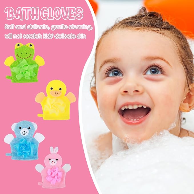 Dimeho Kids Bath Gloves, 4/2pcs Shower Gloves Loofah - Image 4