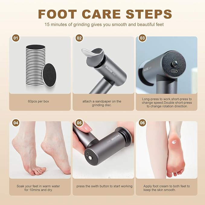 Premium Electric Foot Callus Remover, Ergonomic T-Grip 2600mAh Rechargeable 3 - Image 7