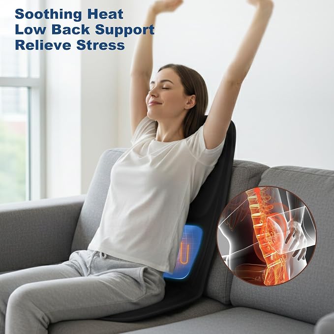 Back Massager with Heat, Massage Seat Cushion with 3D Back Support, 8 Vibrating - Image 3
