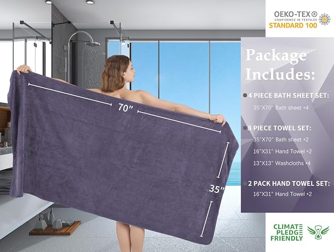 Extra Large Bath Sheet Set of 4, Ultra Soft Fluffy Towel, 35”x 70”Oversized - Image 5