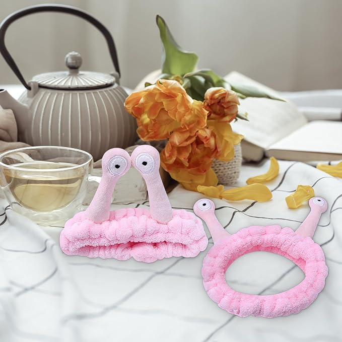Jowmoy Cute Pink Snail Headband Frog Eye Elastic to Wash Face - Image 6