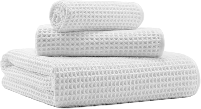 MICROFI Microfiber Waffle Bath Towels, 3 Pieces, Fast Drying, Lint Free by Unknown