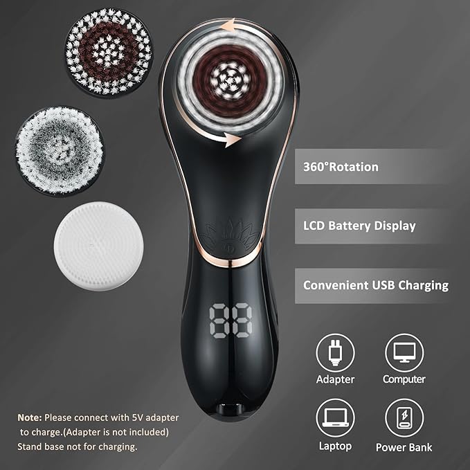 Facial Cleansing Brush Face Scrubber Exfoliator Rechargeable IPX7 Waterproof - Image 6