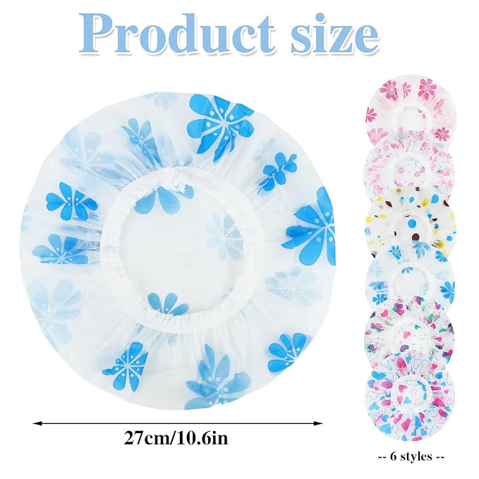 6 Pcs Shower Caps, Waterproof Bath Caps Plastic Reusable Shower Caps Elastic - Image 2