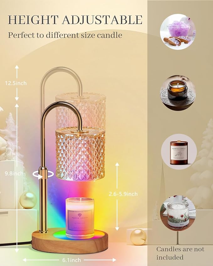 Candle Warmer Lamp with 7 LED Color Changing, Timer Dimmer Height Adjustable - Image 4