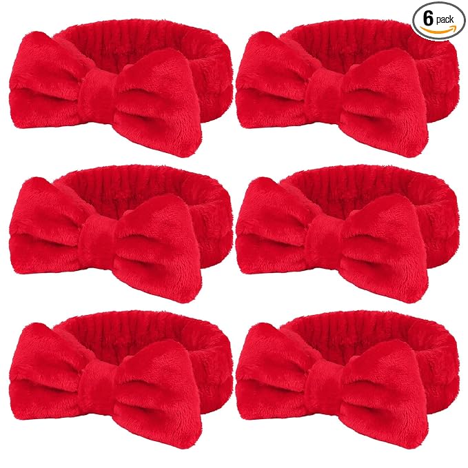Casoty 6 Pcs Red Spa Headbands, Skin Care Headband, Soft Coral Fleece Makeup by Casoty
