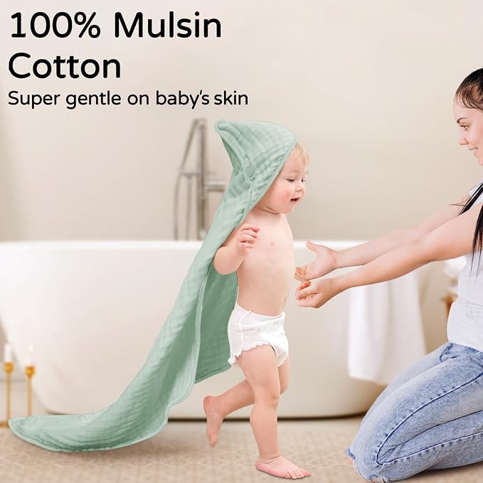 Yoofoss Hooded Baby Towels for Newborn 2 Pack 100% Muslin Organic Cotton Baby - Image 2