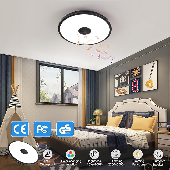 Black Waterproof LED Flush Mount Ceiling Light Fixture, - Image 3