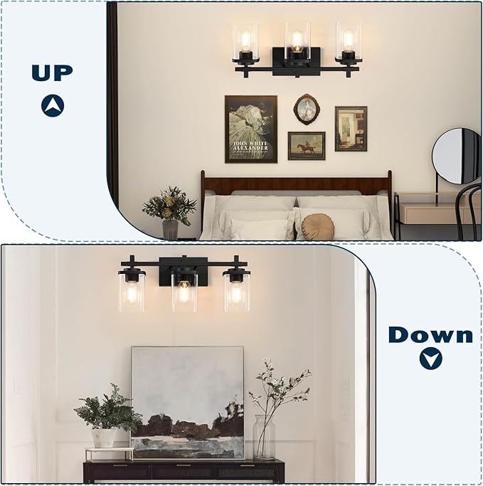 3-Lights Bathroom Vanity Light Fixtures, Modern Black Vanity Lights Over Mirror - Image 4