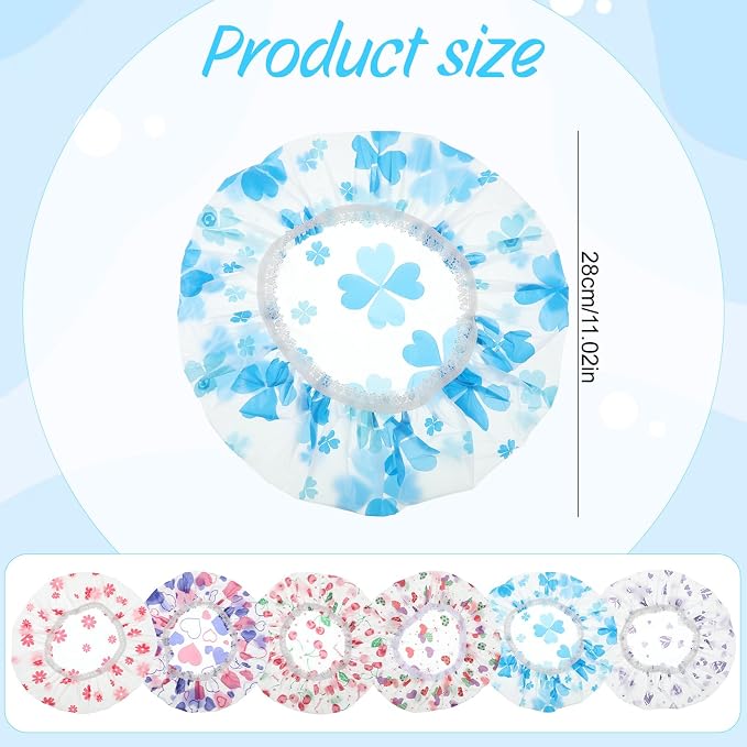 6 Pcs Shower Cap Reusable Elastic Hair Cap Waterproof Bath Hair Hat Shower Bath - Image 2
