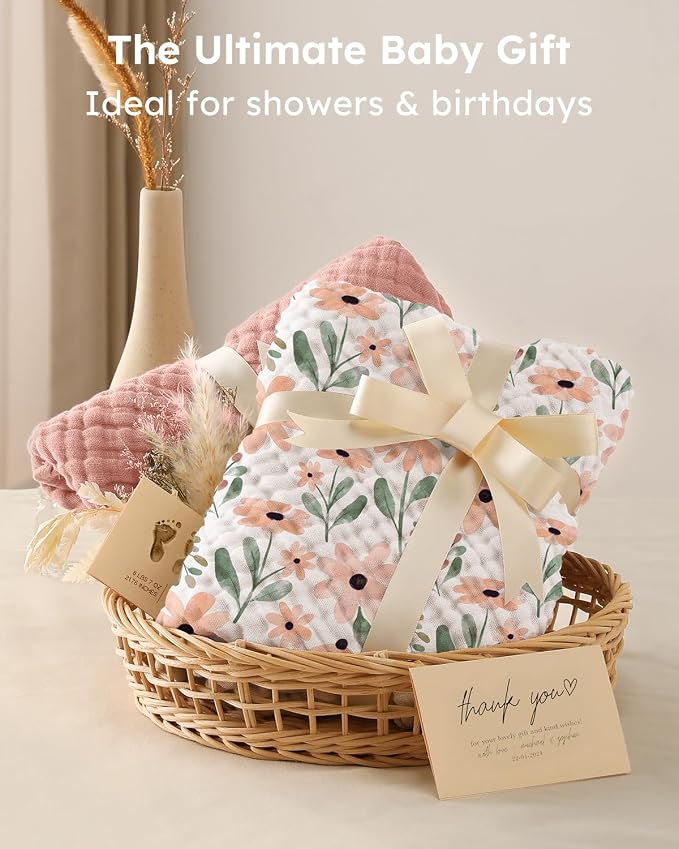 Yoofoss Hooded Baby Towels for Newborn 2 Pack 100% Muslin Organic Cotton Baby - Image 5