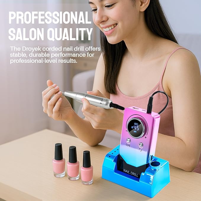 Droyek Electric Nail Drill Portable Nail Drill Professional 45000 RPM 6 Salon - Image 2