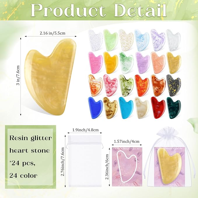 Sherr 24 Sets Gua Sha Facial Tools Bulk Resin Heart Shaped Guasha Boards - Image 2