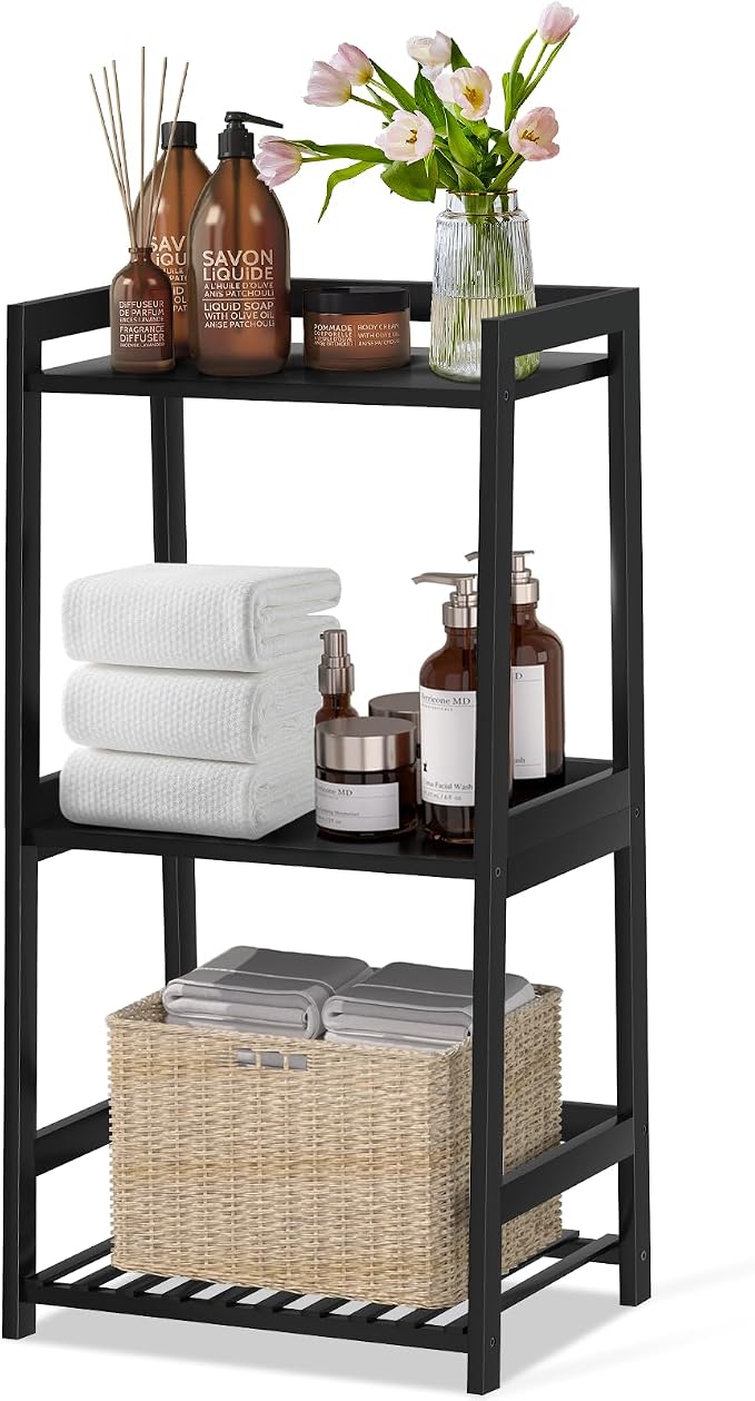 POXAKA 3 Tier Bamboo Bathroom Shelves, Ladder Shelf by POXAKA