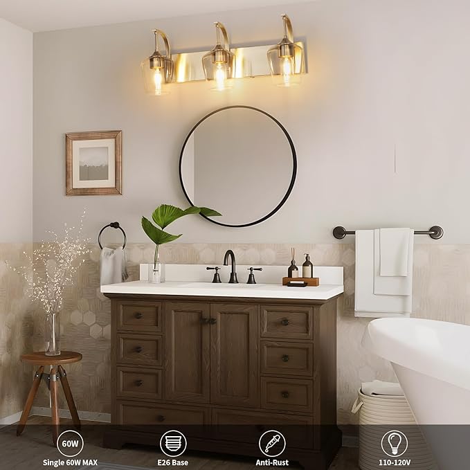 3-Light Brushed Nickel Bathroom Light Fixture - Image 3