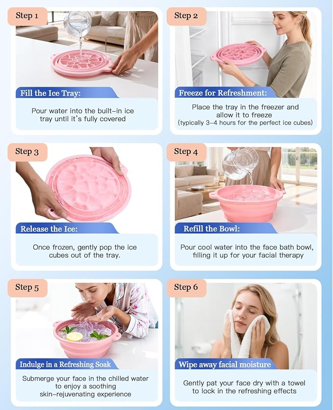 Foldable Silicone Face Ice Bath Bowl, Built-in Ice Tray - Image 7
