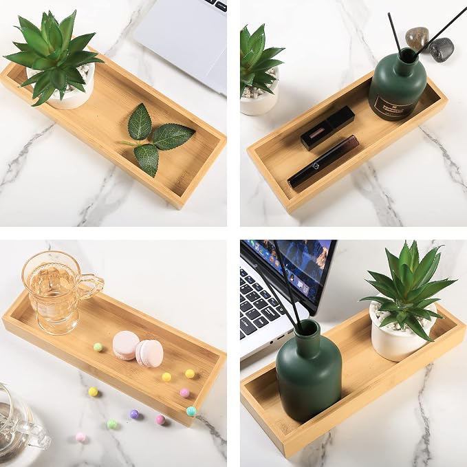 Natural Bamboo Bathroom Tray, Perfume Tray, Vanity Tray, Smooth and Thick - Image 3