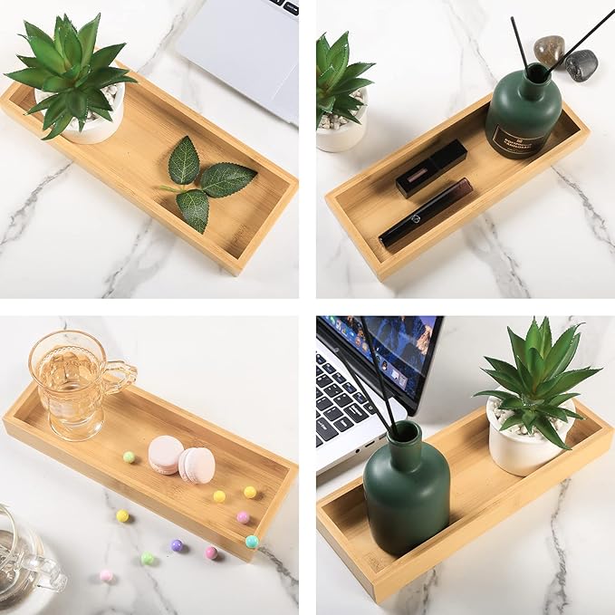 Natural Bamboo Vanity Tray, Sink Tray, Smooth and Thick Wooden Tray - Image 3