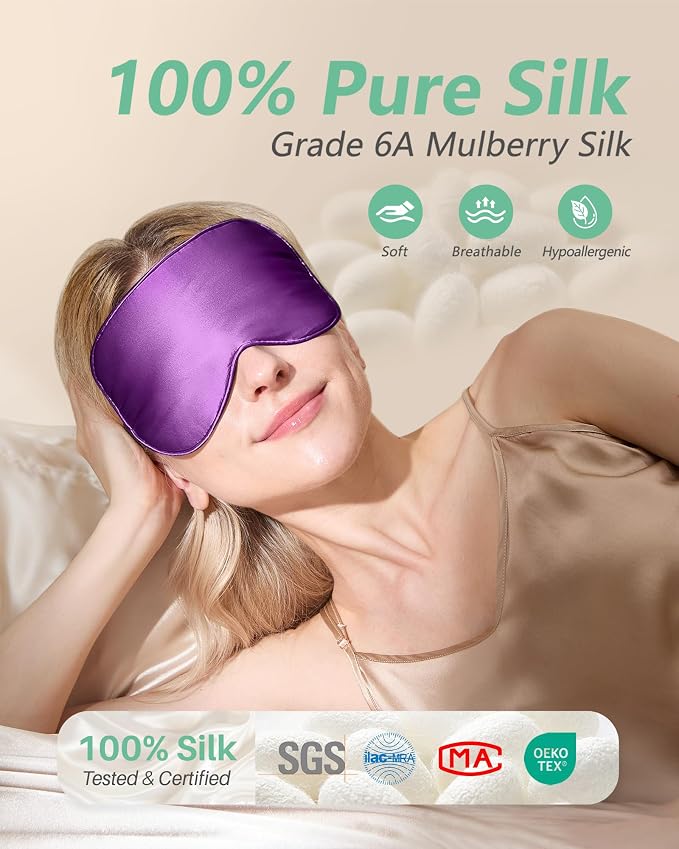 BeeVines 100% Real Mulberry Silk 2 Pack Sleep Mask, Pure Silk Eye Masks - Image 2