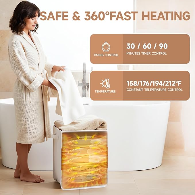 38L Foldable Towel Warmer for Bathroom, Home & Spa, Large Capacity for - Image 3