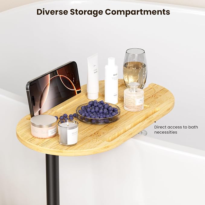 Bathtub Tray Table, Freestanding Bath Side Table Tub Tray Caddy, 3 Layer Bamboo - Image 5