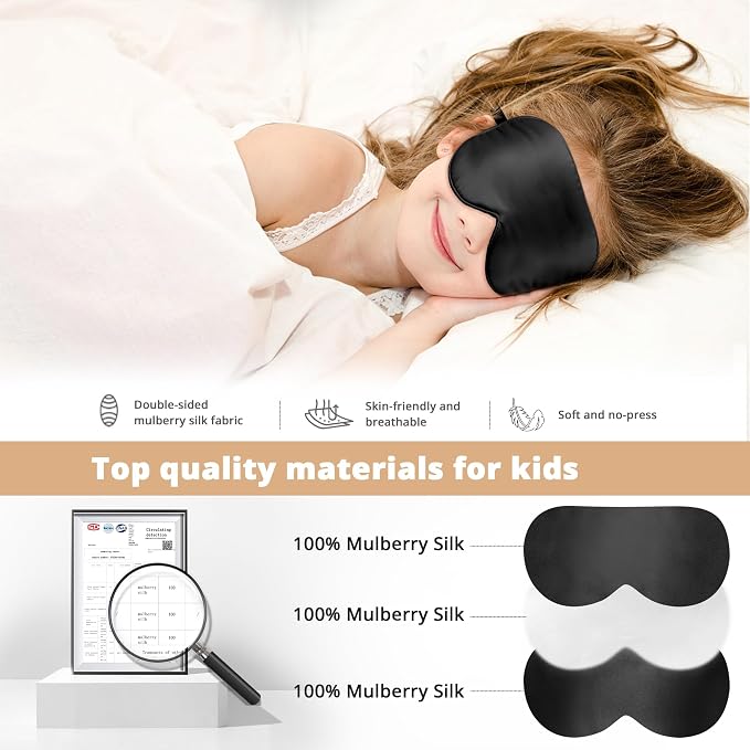 Kids Sleep Mask Eye Cover, 100% Real Natural Pure Silk Eye Mask - Image 2