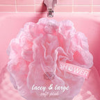 SHOWER BOUQUET Pink-Loofah-Bath-Sponge Lace-Mesh-Set // 2-Scrubs-in-1 // Large - Image 7