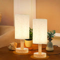 Small Bedside Table Lamps for Bedroom Set of 2, Natural Round Wood Base&Fabric by SEENSINY