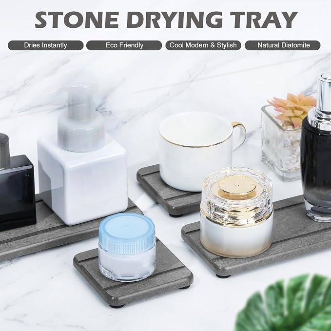 4PCS Stone Drying Trays for Bathroom Sink and Kitchen Counter - Image 3