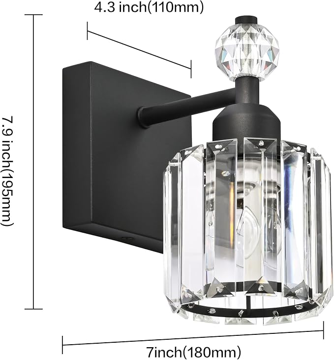 PRESDE 1-Light Bathroom Vanity Light, Modern Matte Black Wall Sconce - Image 4