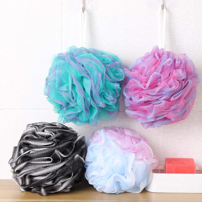 BTYMS 4 Pieces 75g/pc Shower Loofahs Large Bath Sponge Mesh Pouf Wash Puff - Image 5