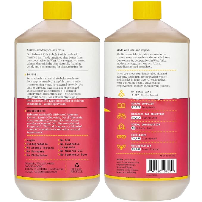 Alaffia Bubble Bath for Babies & Kids, Coconut Strawberry 2-Pack – Long-Lasting - Image 2