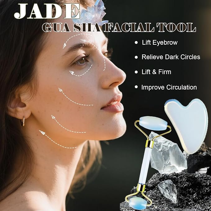 Jade roller and gua sha, facial roller, women's skincare tool, self-care gift - Image 2