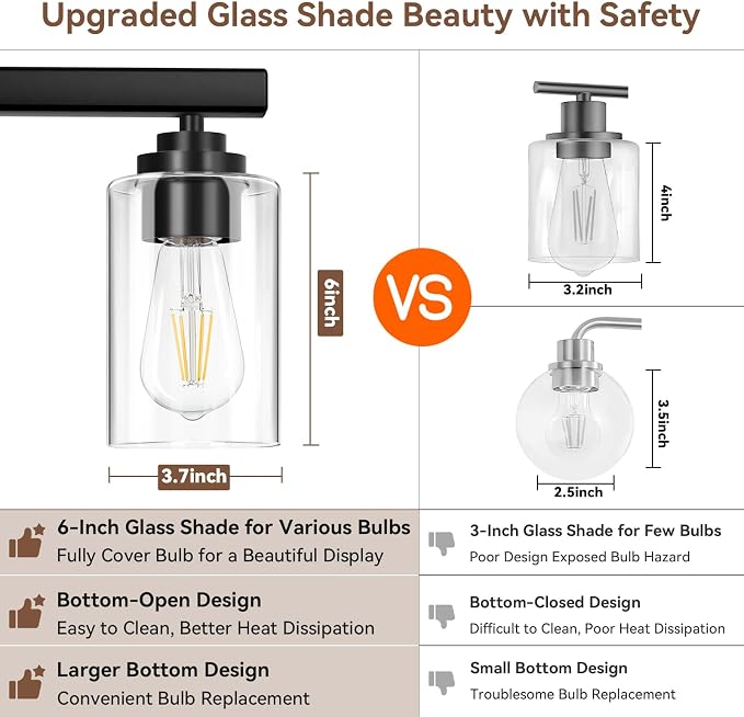 VerRon 4 Lights Bathroom Light Fixtures, Matte Black Modern Vanity Lights Over - Image 4