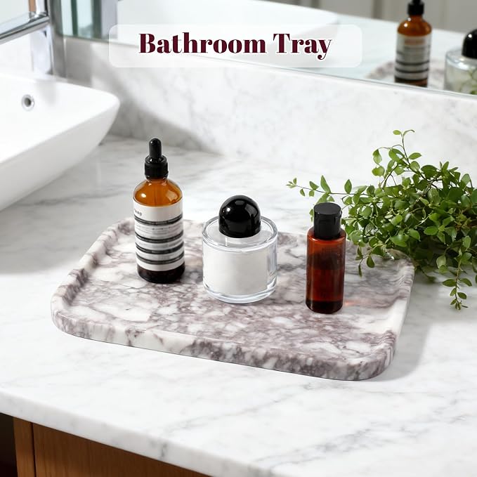 Karibiber Luxury Marble Vanity Tray, Bathroom Tray Countertop, Calacatta - Image 6