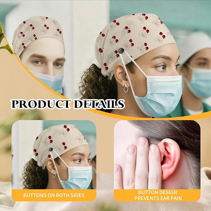 Adjustable Scrub Cap with Buttons & Sweatband, Working Hat with Elastic Tie Back - Image 6