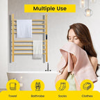 8-Bars Gold Heated Towel Rack–23" Wall Mounted Towel Warmer - Image 6