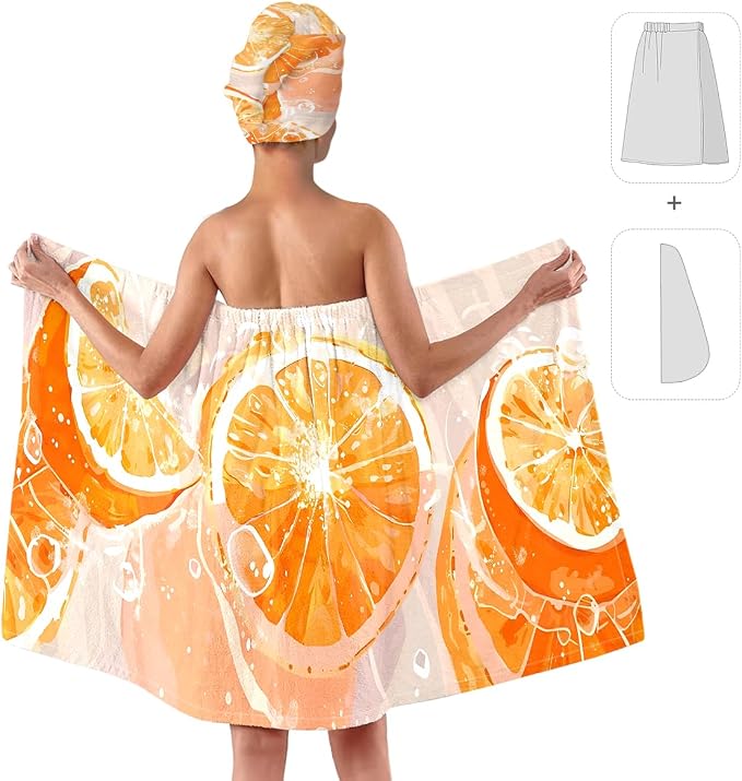 Orange Citrus Bath Wrap and Hair Towel - Image 2