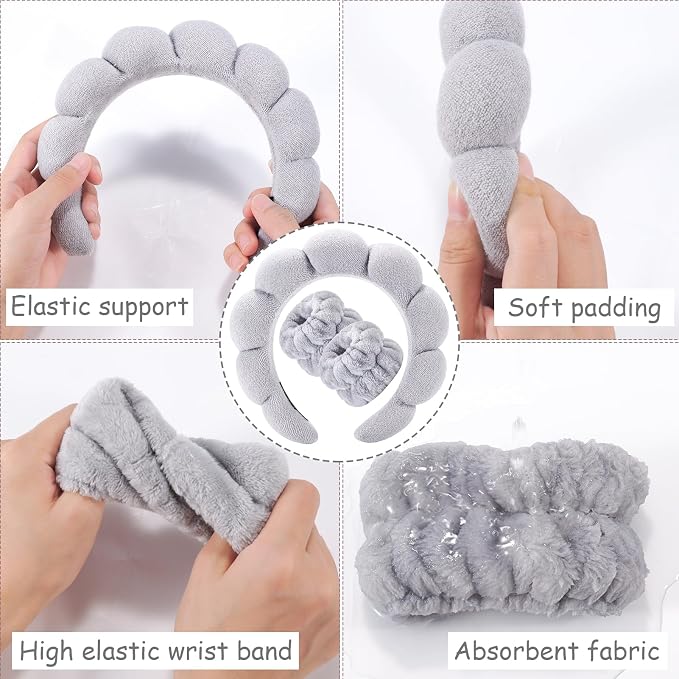 Zkptops Spa Headband for Washing Face Wristband Set Sponge Makeup Skincare - Image 5