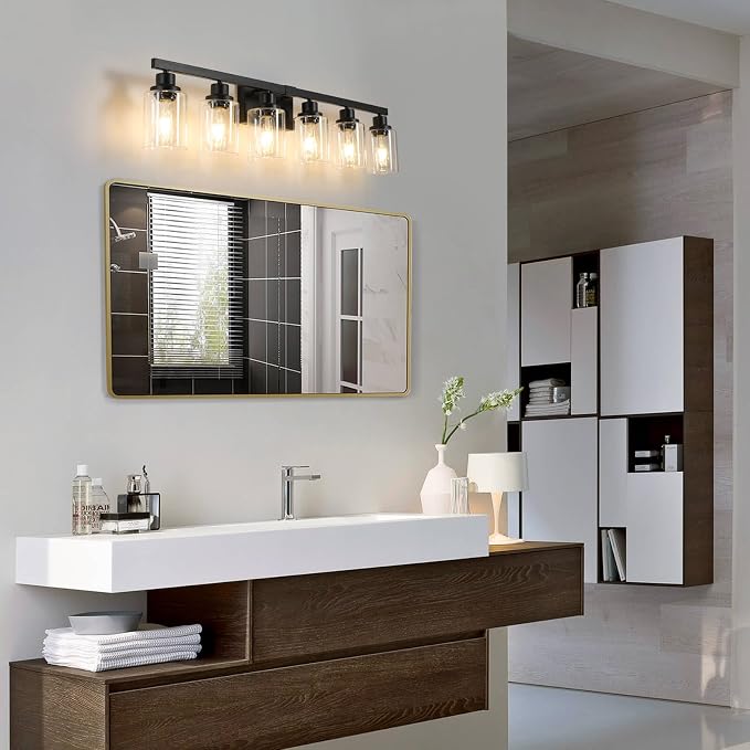 6-Light Black Vanity Lights 38'' Modern Bathroom Vanity Lighting Fixtures Above - Image 4