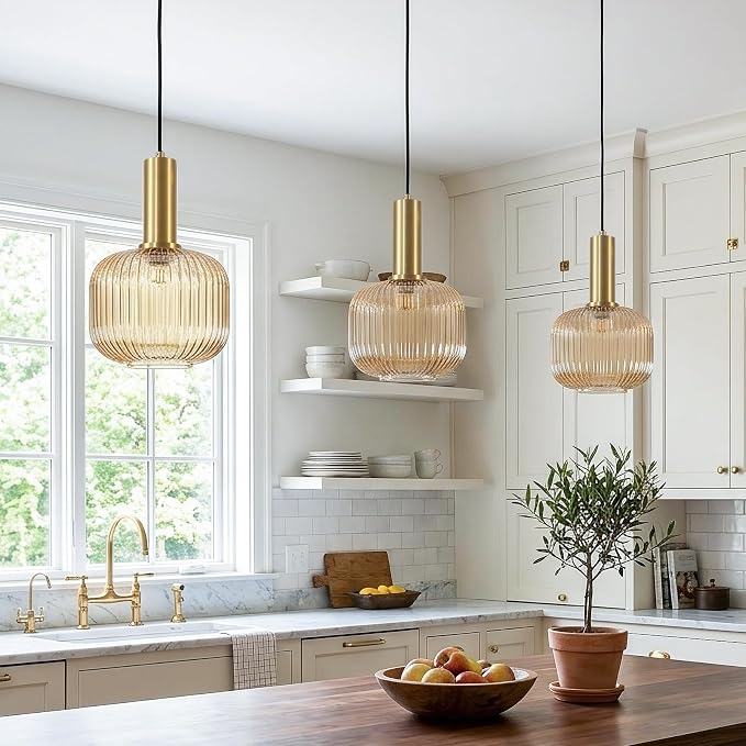KCO Lighting Amber Glass Globe Pendant Light Mid Century Modern Kitchen Island - Image 6