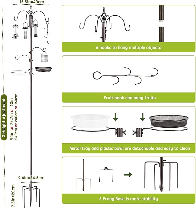 Bird Feeder Station with Suet Cage & Water Bowl Fruit Hook- Adjustable Pole - Image 3