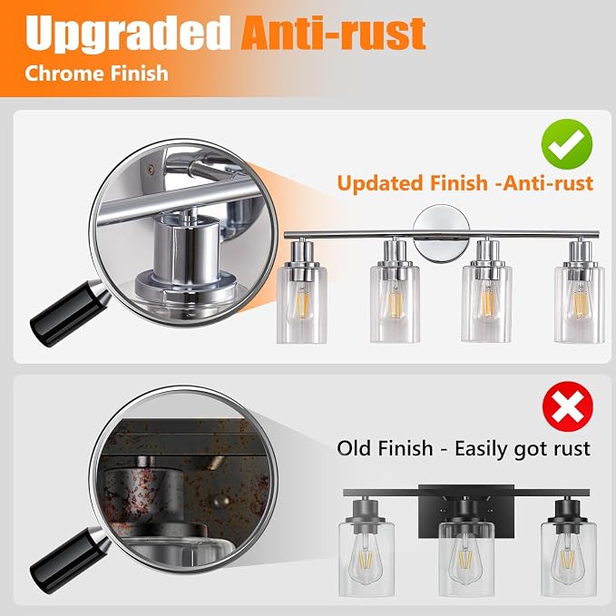 DLLT 4-Light Bathroom Light Fixtures: Chrome Modern Vanity Lights - Image 4