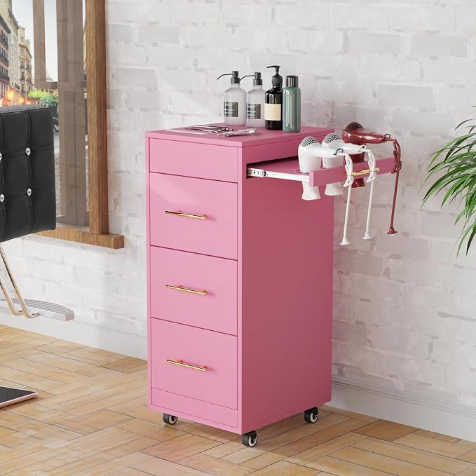 Salon Trolley Cart with Wheels, 3-Drawer Rolling Hair Styling Station, Mobile - Image 6