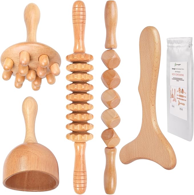 Komogir Wood Therapy Massage Tools 5-in-1 Lymphatic Drainage Massager by Komogir